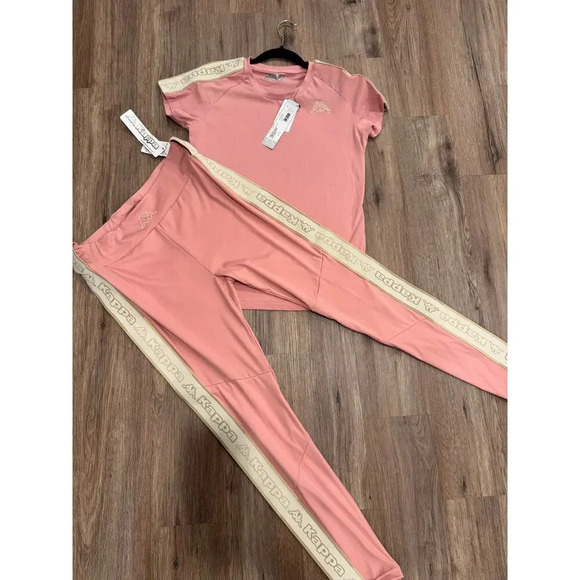 Kappa Pants - Kappa Women’s Pink Logo Athletic Set T-Shirt & Leggings 2-Piece Outfit New L/XL